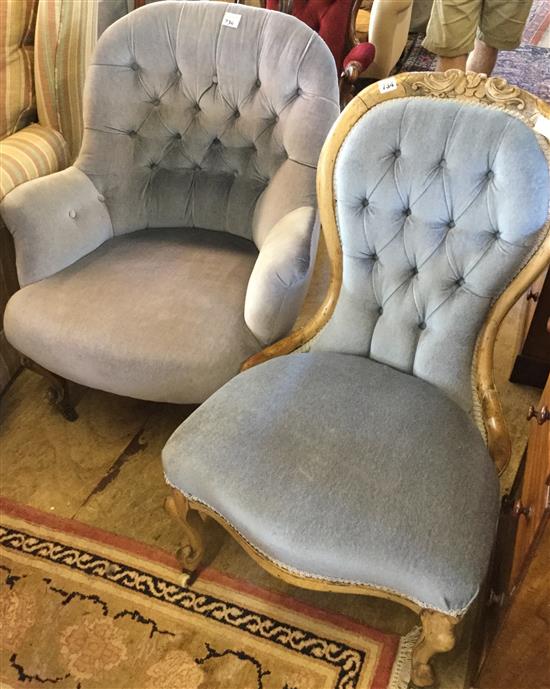 Victorian nursing chair and a similar arm chair